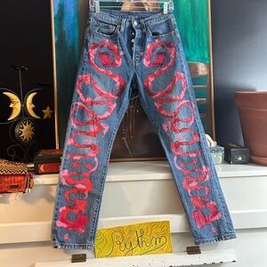 Levi's 501’s Blue and Pink Painted Artistic Straight Leg Jeans W26" X L28"
